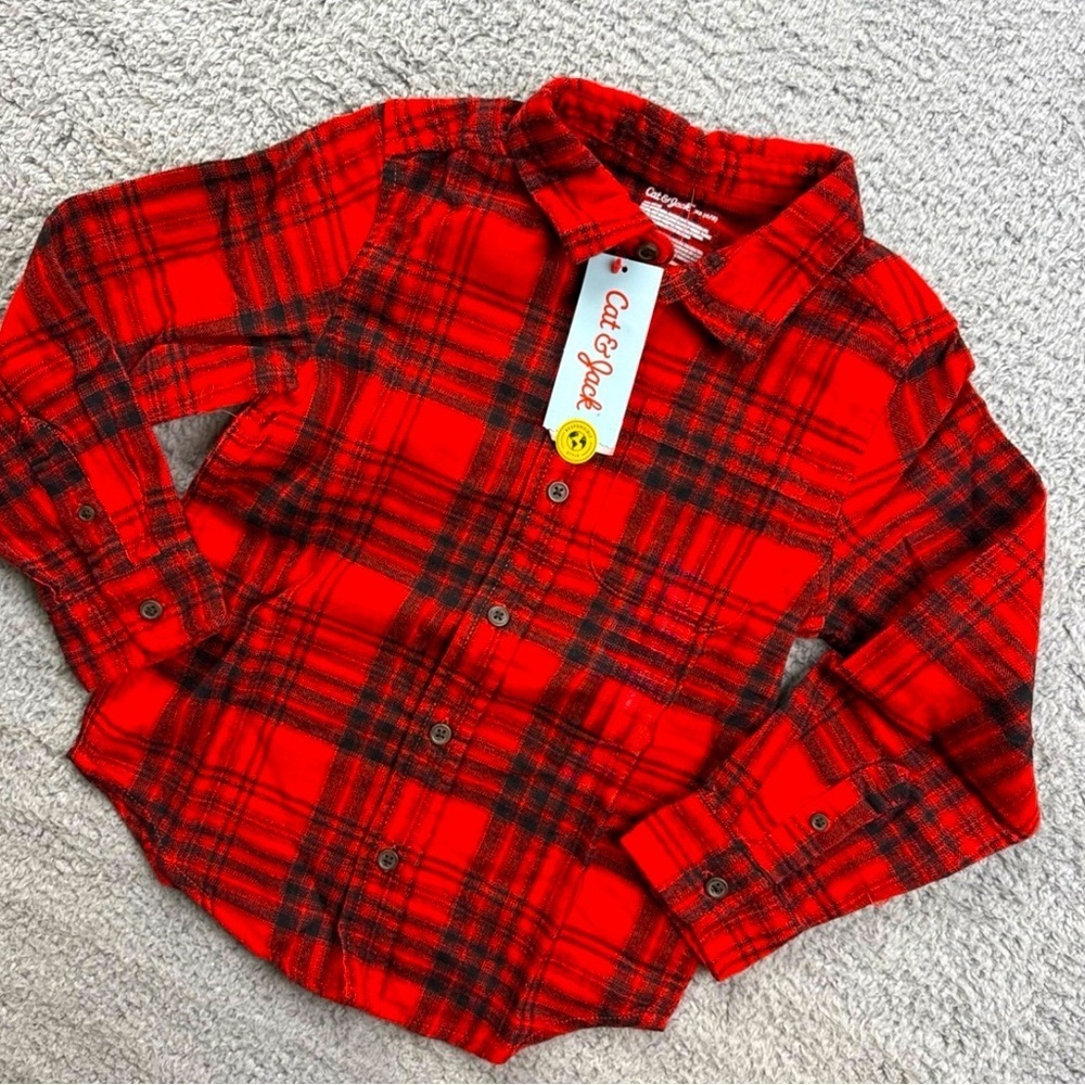 Cat & Jack Red and Black Button Down Kids Shirt. Size 8